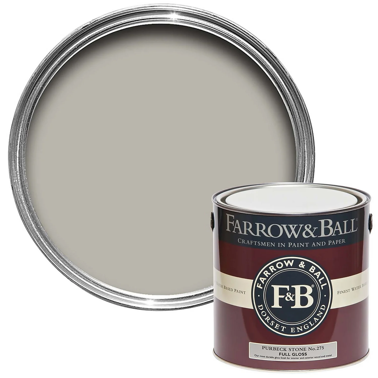 Farrow & Ball Full Gloss Paint Purbeck Stone - 2.5L 3 Farrow & Ball Full Gloss Paint Purbeck Stone - 2.5L