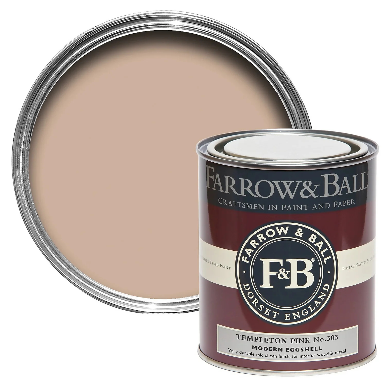 Farrow & Ball Modern Eggshell Paint No.303 Templeton Pink - 750ml 3 Farrow & Ball Modern Eggshell Paint No.303 Templeton Pink - 750ml